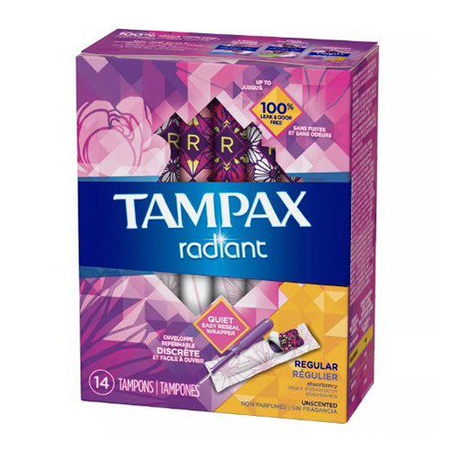 Tampax Radiant Regular Absorbency Unscented Plastic Tampons, 14 Ea